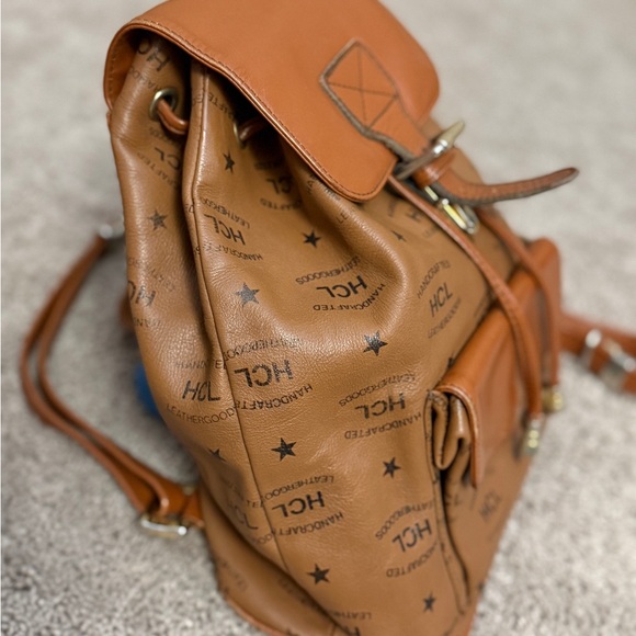 Vintage Made in Germany HCL Backpack Women Small Brown Leather Drawstring Bag main image 9